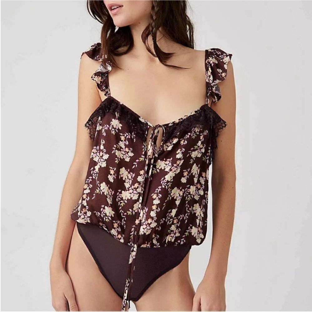 FREE PEOPLE NWT Take It Away Bodysuit In Chocolate Merlot Combo Size M